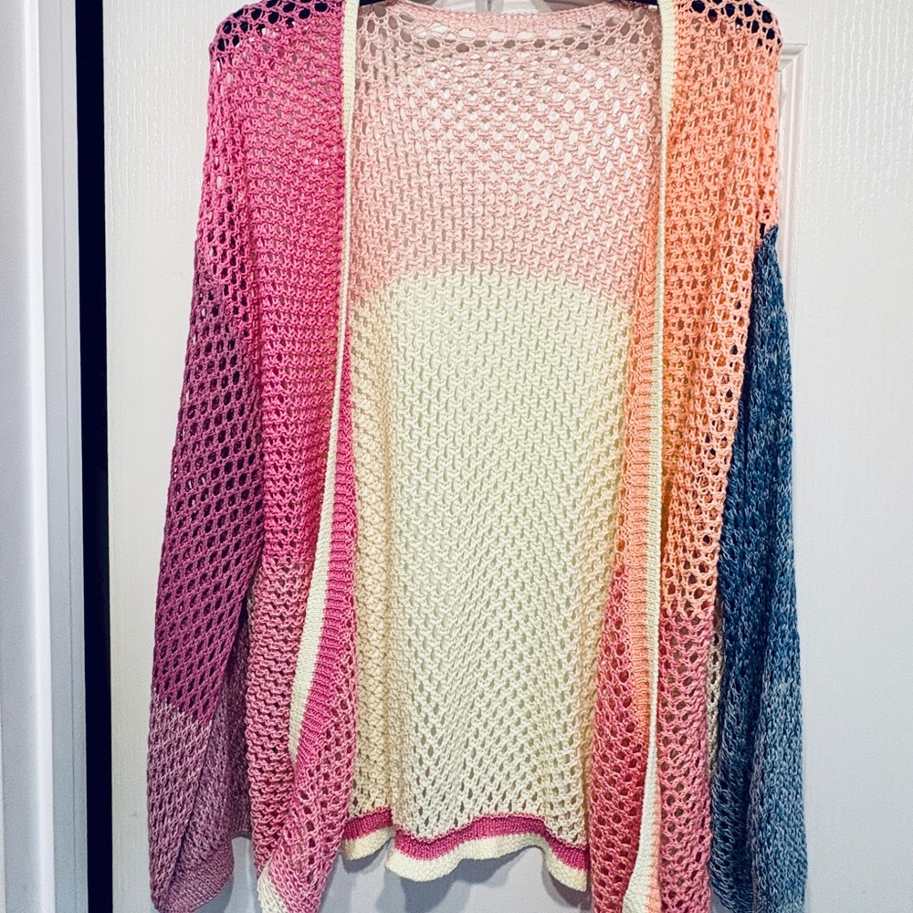 Elegant Multicolor Open-Knit Cardigan